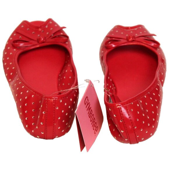 2010 Gymboree Valentine's Day Dress Shoes sz 2 Peep Toe flats Dots Bows Slip on - Picture 3 of 7